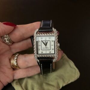 Judith Ripka Black Leather Strap Watch